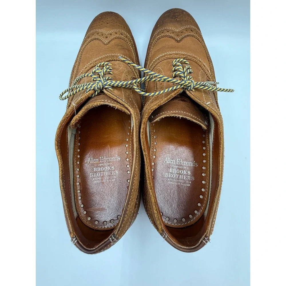 Allen Edmonds Brooks Brothers Mens 9.5 D Wingtip Oxford Leather Shoes Tan
